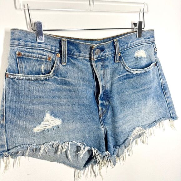 Levi's Women’s Size 32 Blue Denim Cotton Distressed Button Fly Cut Off Shorts - Picture 3 of 9